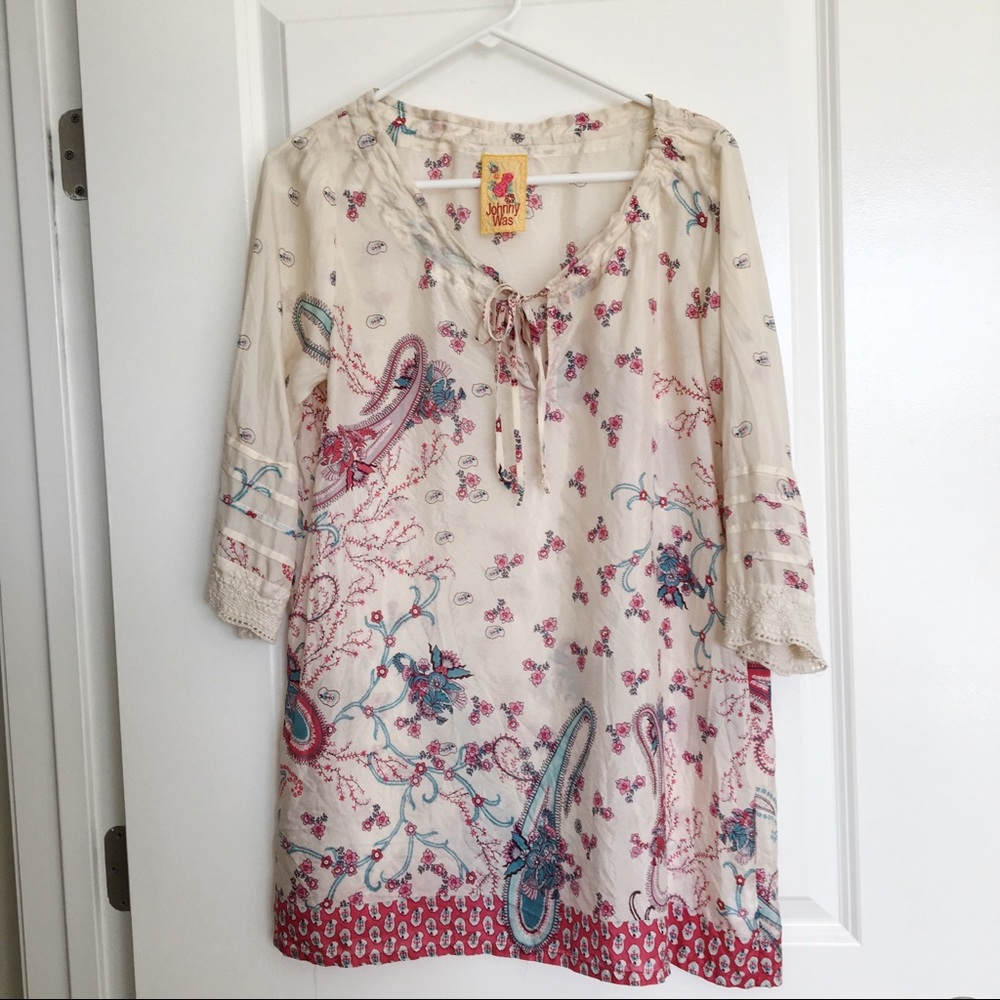 EUC 100% Silk Johnny Was Tunic
